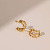 triple hammered gold hoop earrings - non tarnish - waterproof