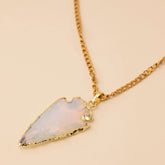 raw opalite crystal pendant - gold plated edging - gold curb chain
