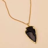 Raw black obsidian crystal pendant - gold plated edging - gold box chain