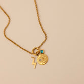 Gold birthstone charm necklace -gold rolo chain - December birthstone - gold lightning bolt charm - gold sun and moon charm - non tarnish - waterproof