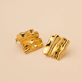 ripple effect gold stud earrings - non tarnish - waterproof