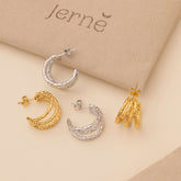 triple hammered hoop earrings - gold and silver - non tarnish - waterproof