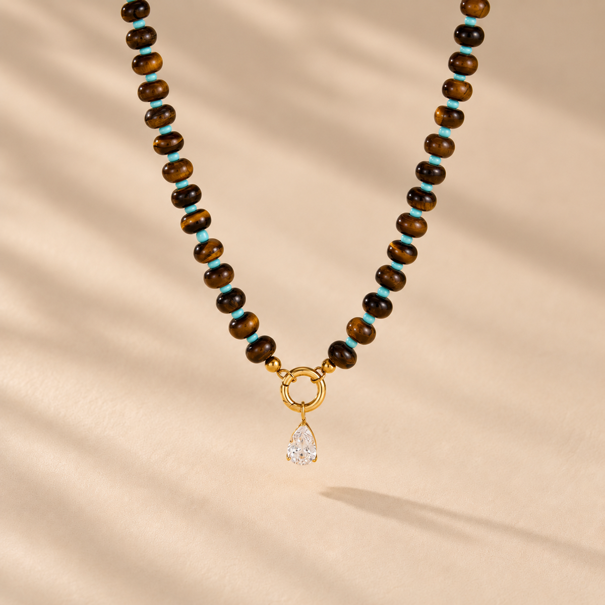 Cocoa Glow Beaded Charm Necklace