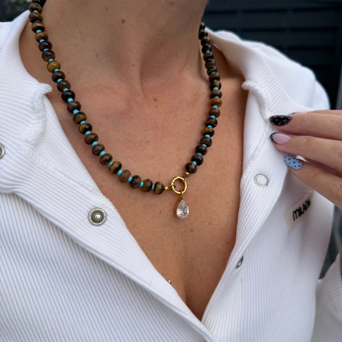 Cocoa Glow Beaded Charm Necklace