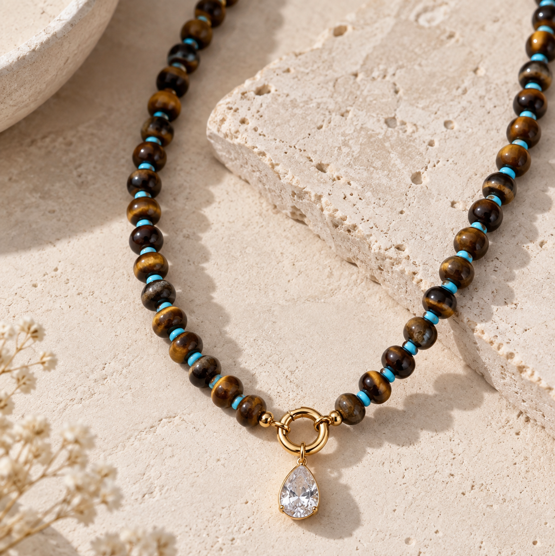 Cocoa Glow Beaded Charm Necklace